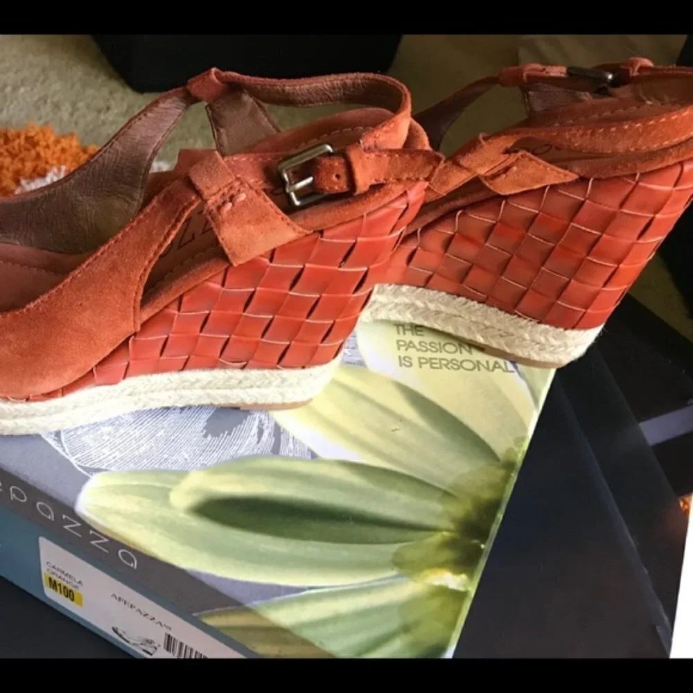 Apepazza Carmela Orange Leather Platforms Size 10